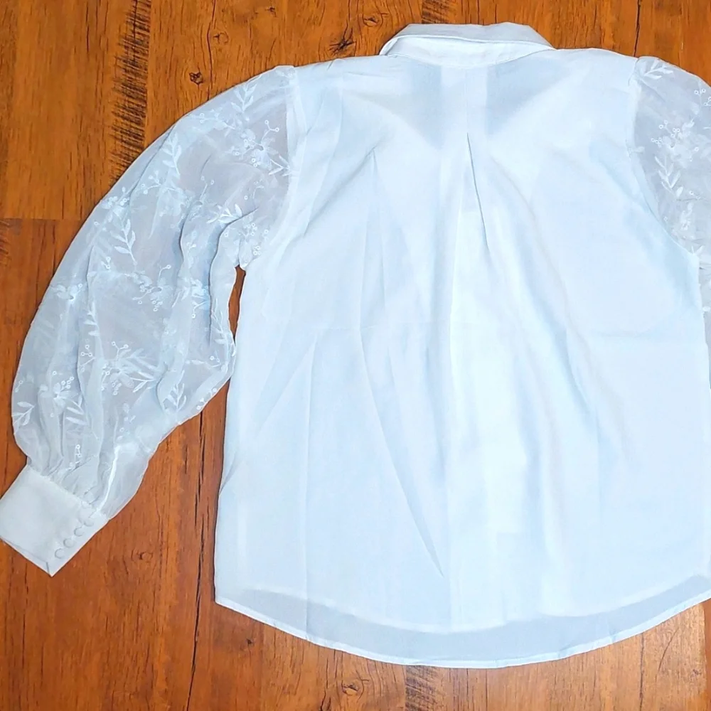 NWT Soft Surroundings white balloon sleeve Lorenzo blouse, size S - Picture 5 of 9
